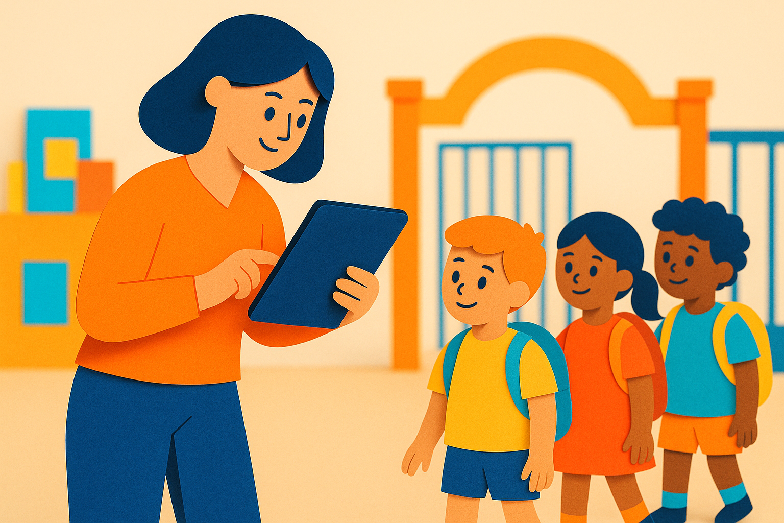 Administrator using attendance software to check students into an afterschool program